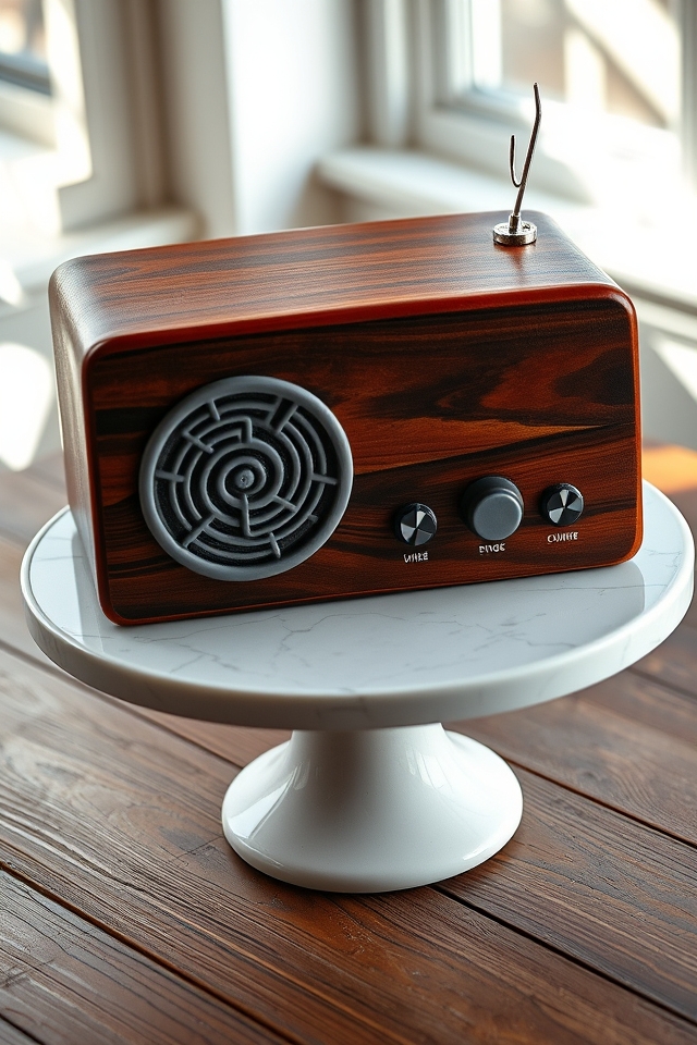 retro wooden radio cake