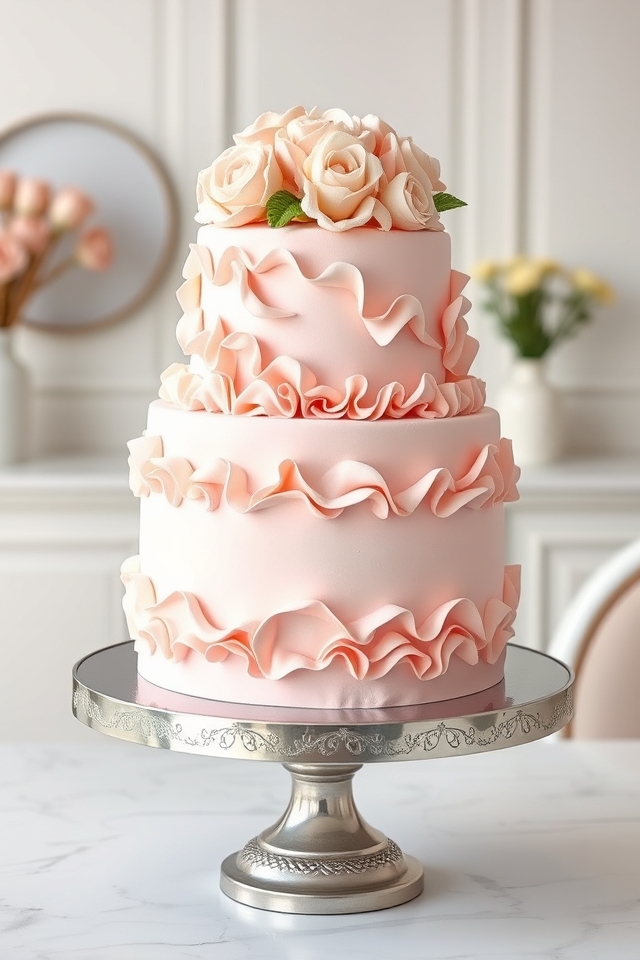 romantic cascading ruffle details