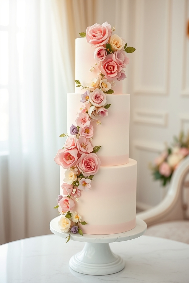 romantic floral cascade cake