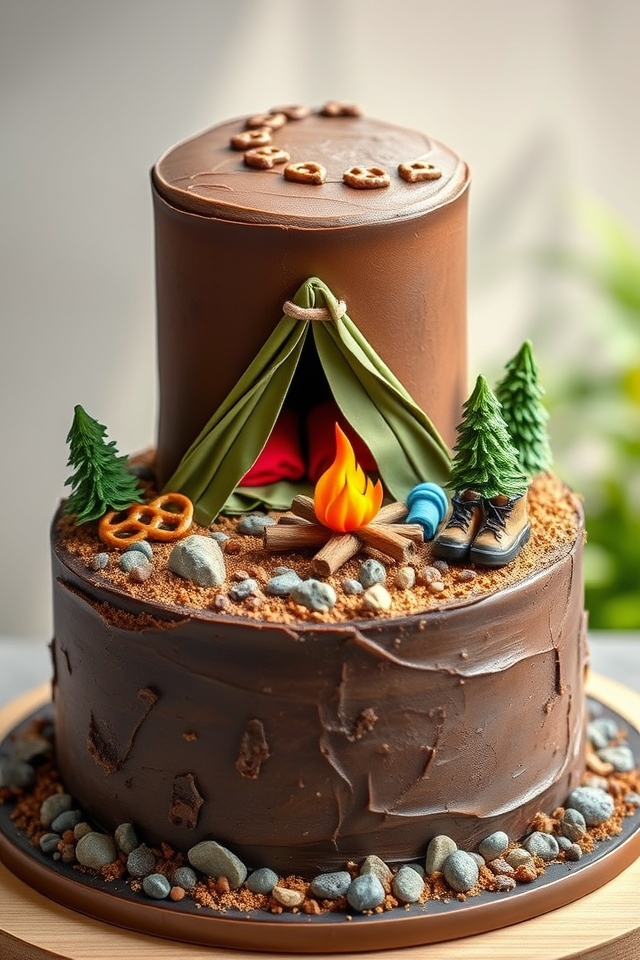 rugged campsite adventure cake