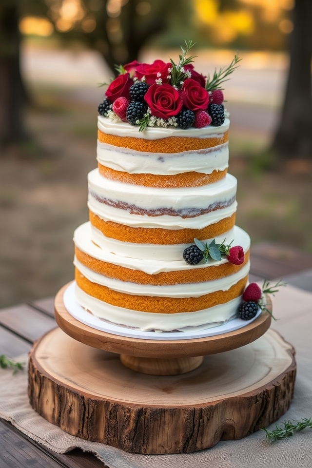 rustic exposed layered cakes