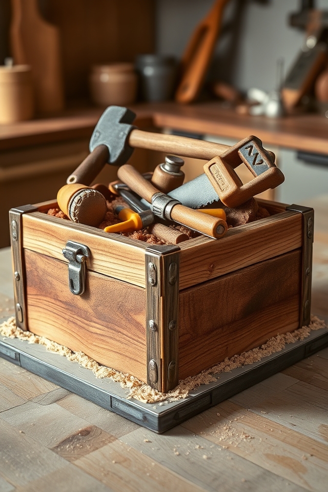 rustic woodworking toolbox cake