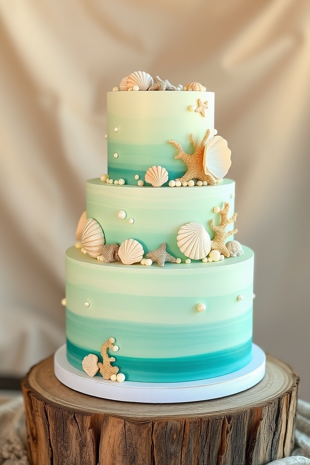 seafoam green coastal cake