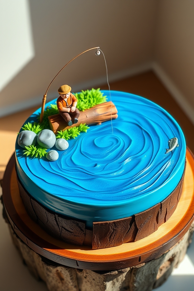 serene fishing lake cake