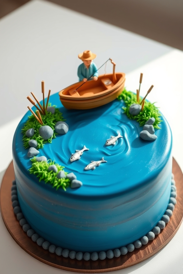 serene lake fishing cake
