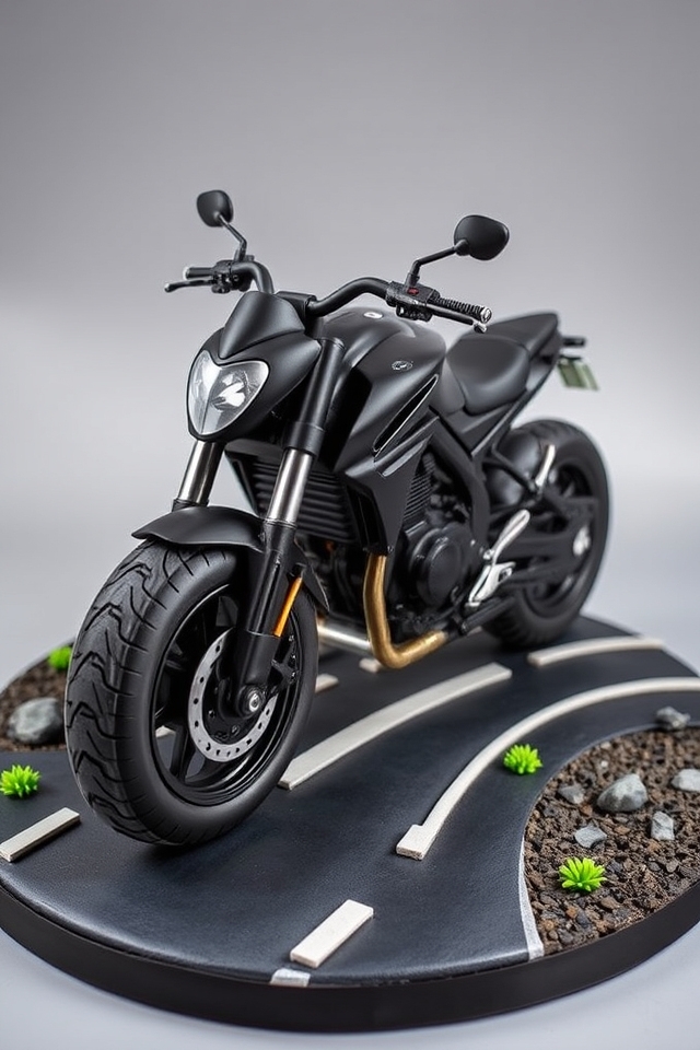 sleek fondant motorcycle cake