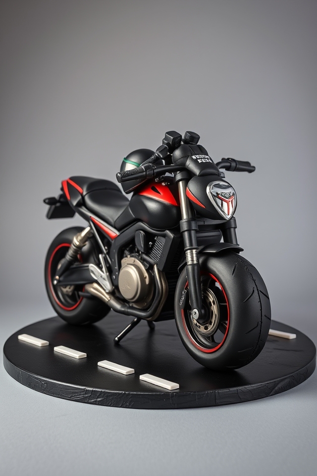 sleek fondant motorcycle cake