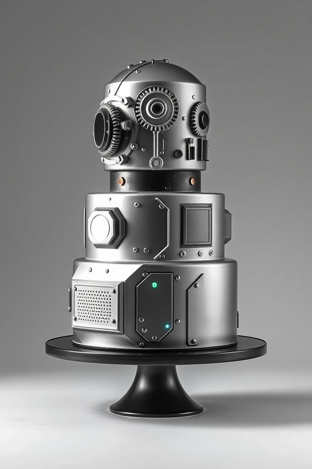 sleek metallic robot cake