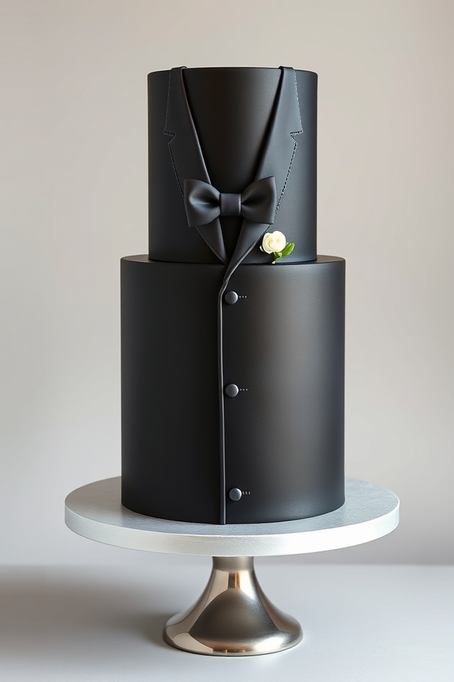 sophisticated black tuxedo cake
