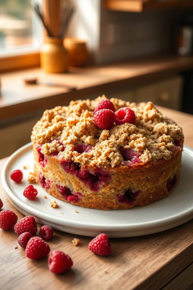 spiced raspberry crumble cake
