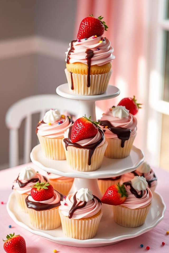 strawberry sundae cupcake tower