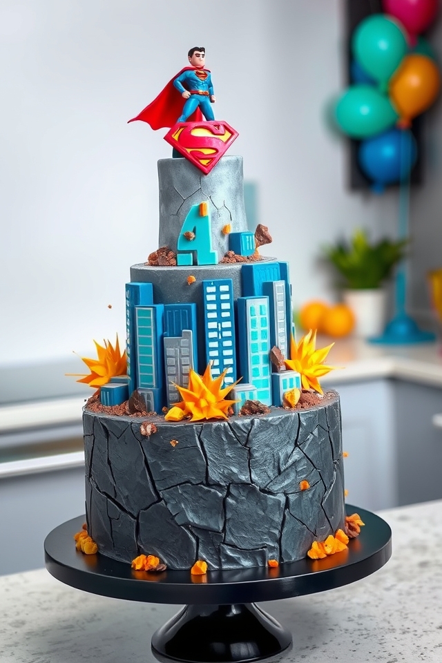superhero cityscape attack cake