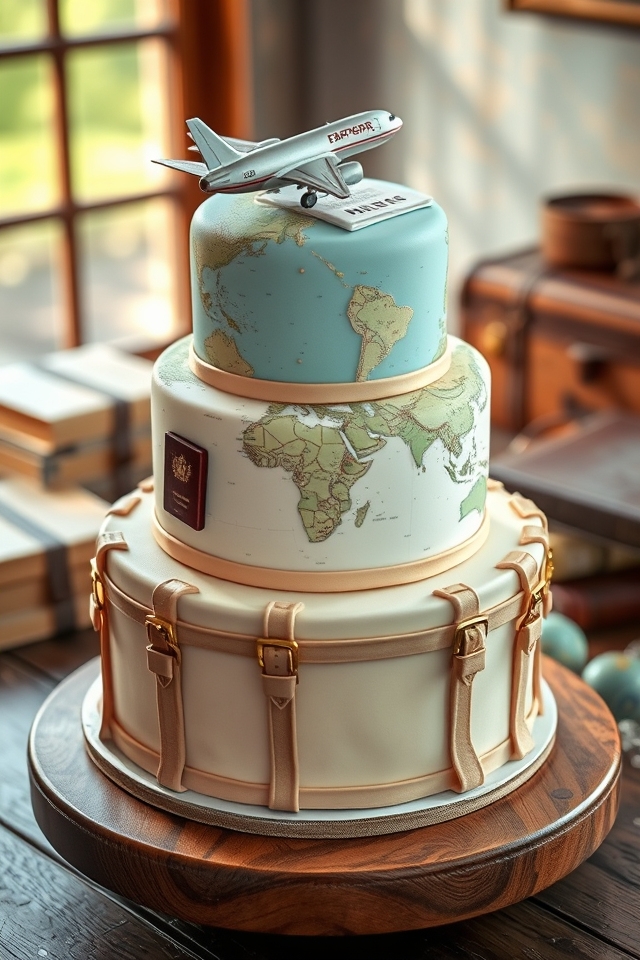 travel themed departure cake