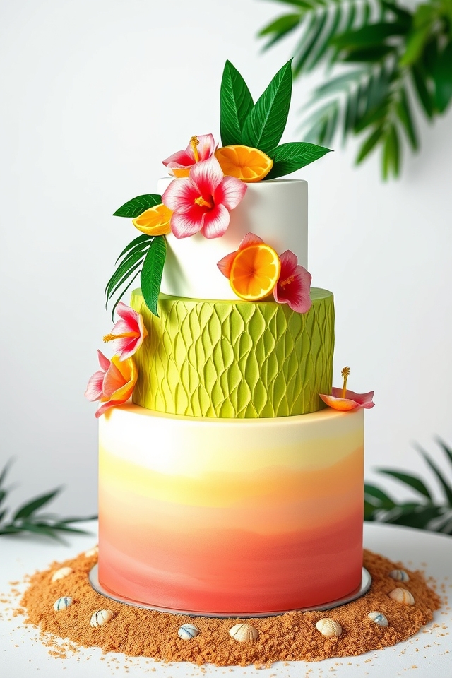 tropical engagement cake paradise