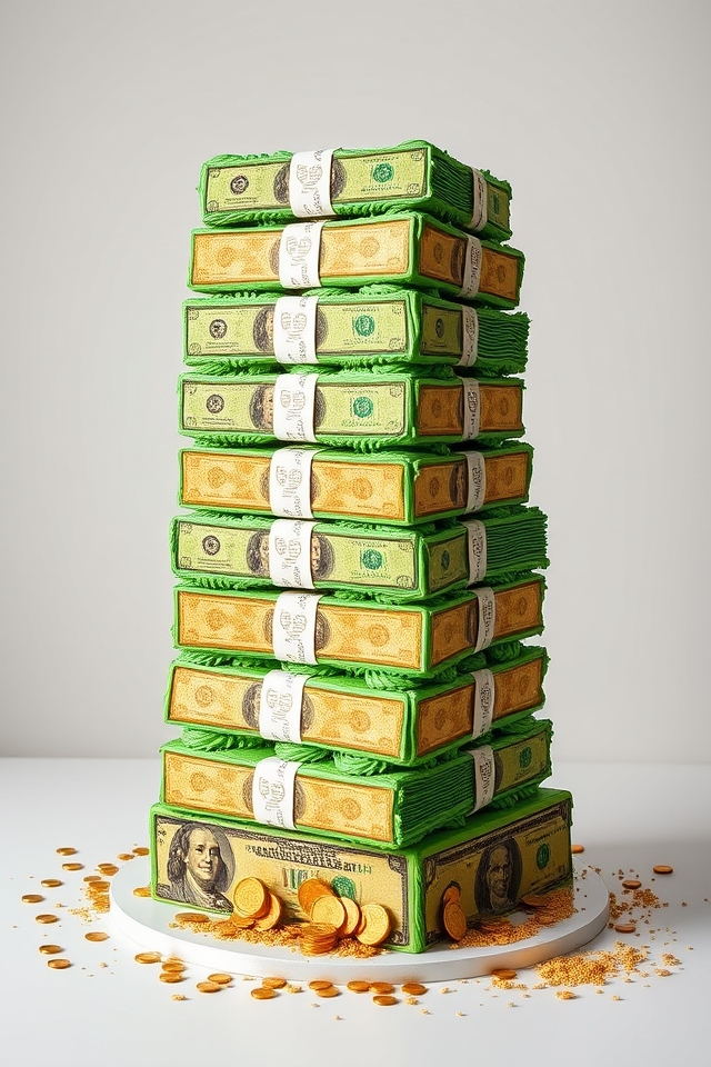 uneven green cash stack