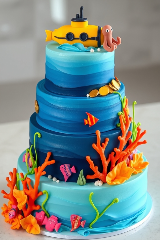 vibrant blue underwater cake