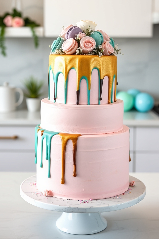 vibrant drip cake centerpiece