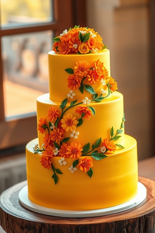 vibrant floral haldi cake