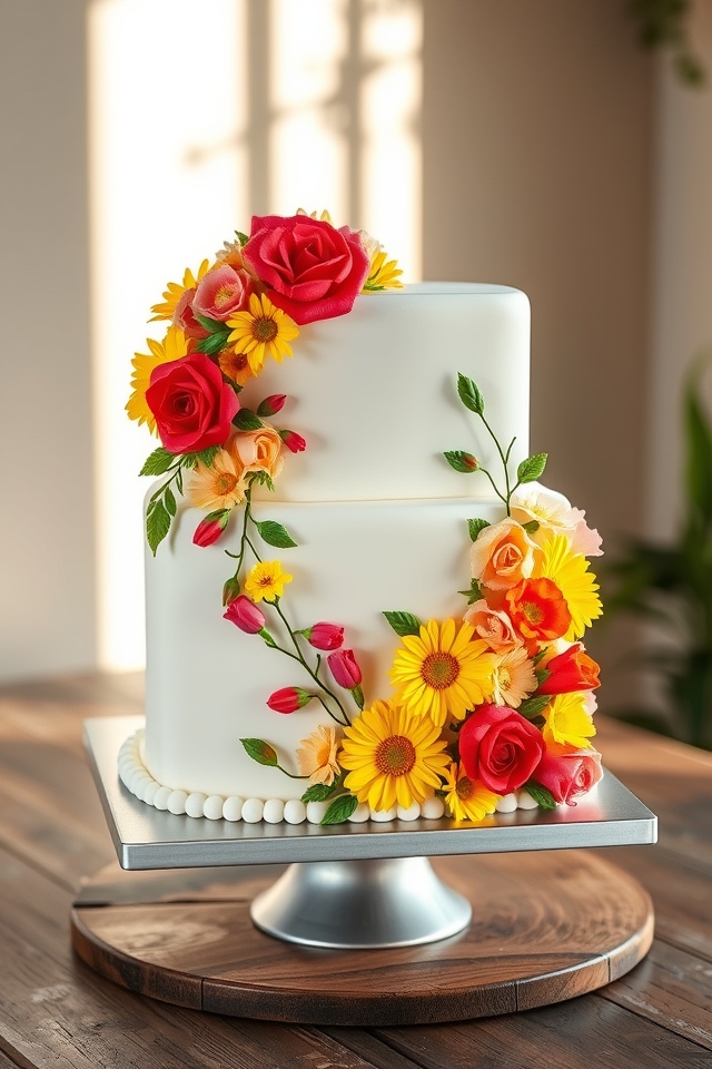 vibrant floral square cakes