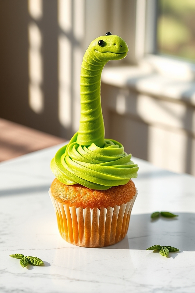 vibrant green brachiosaurus cupcakes