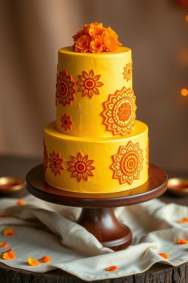 vibrant haldi mandala cakes