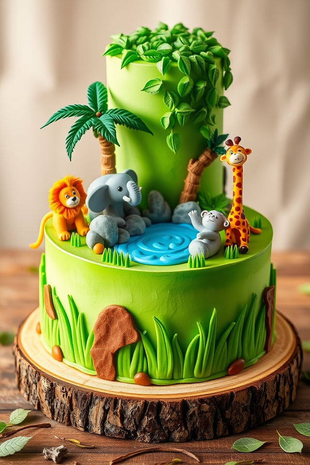 vibrant jungle animal cake
