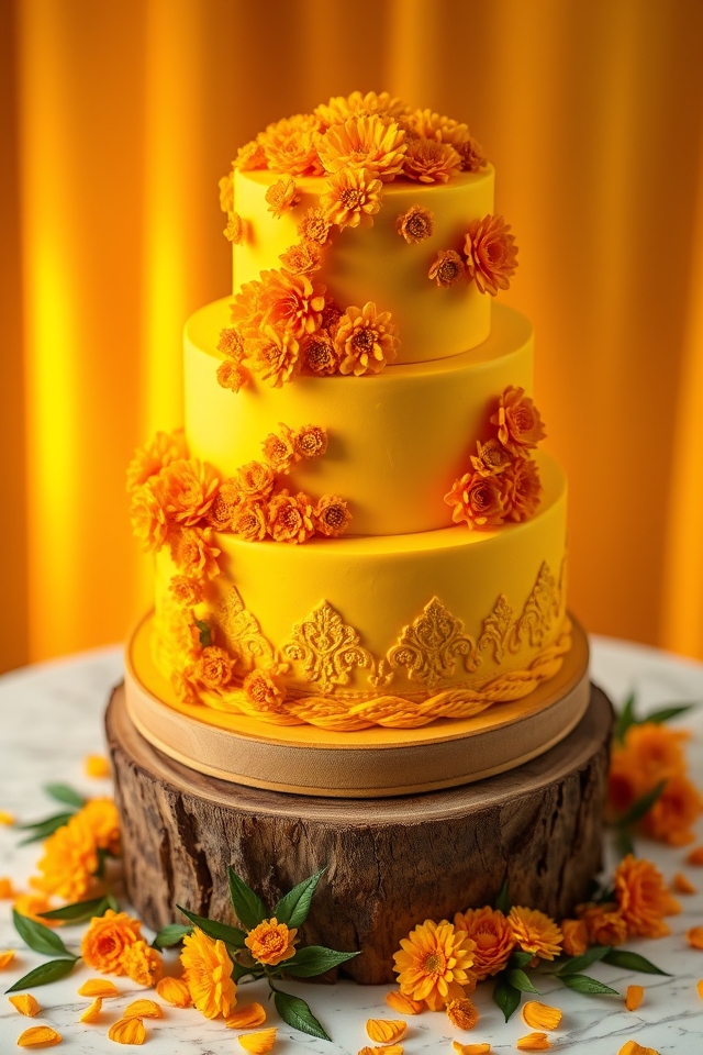 vibrant marigold haldi decor