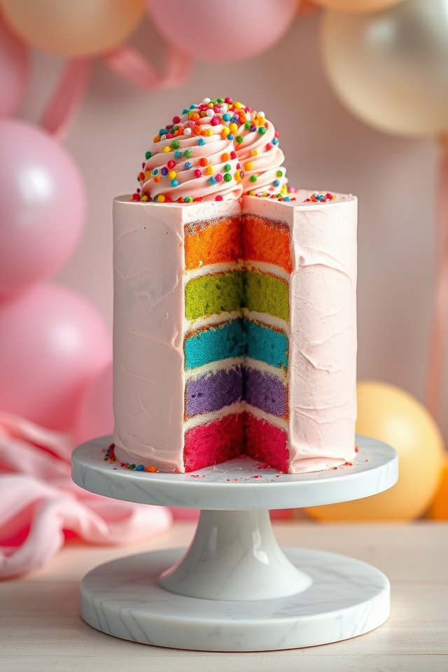 vibrant rainbow layer cake