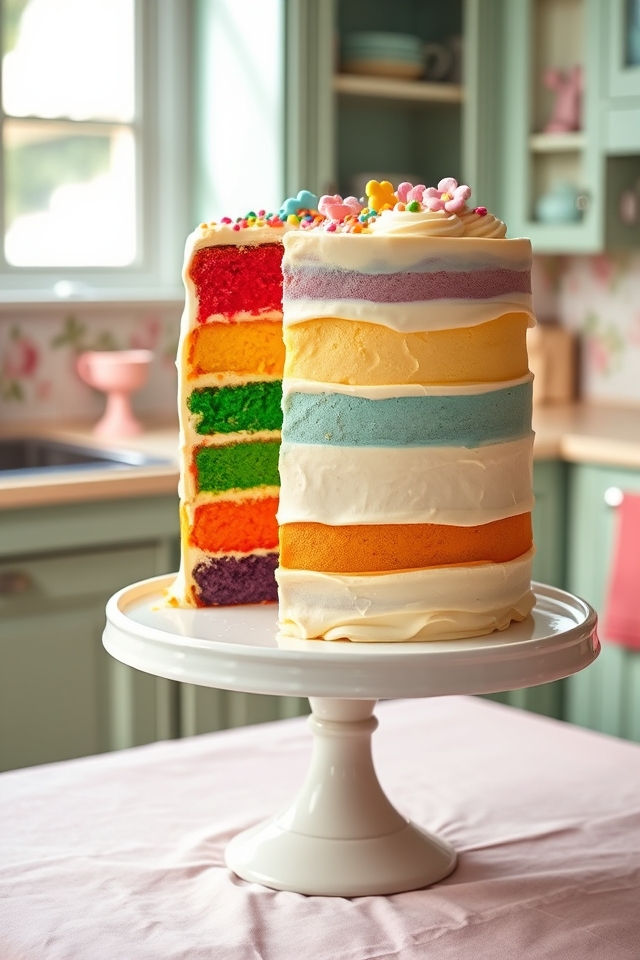 vibrant rainbow layered cake