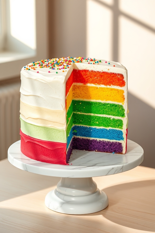 vibrant rainbow layered cake
