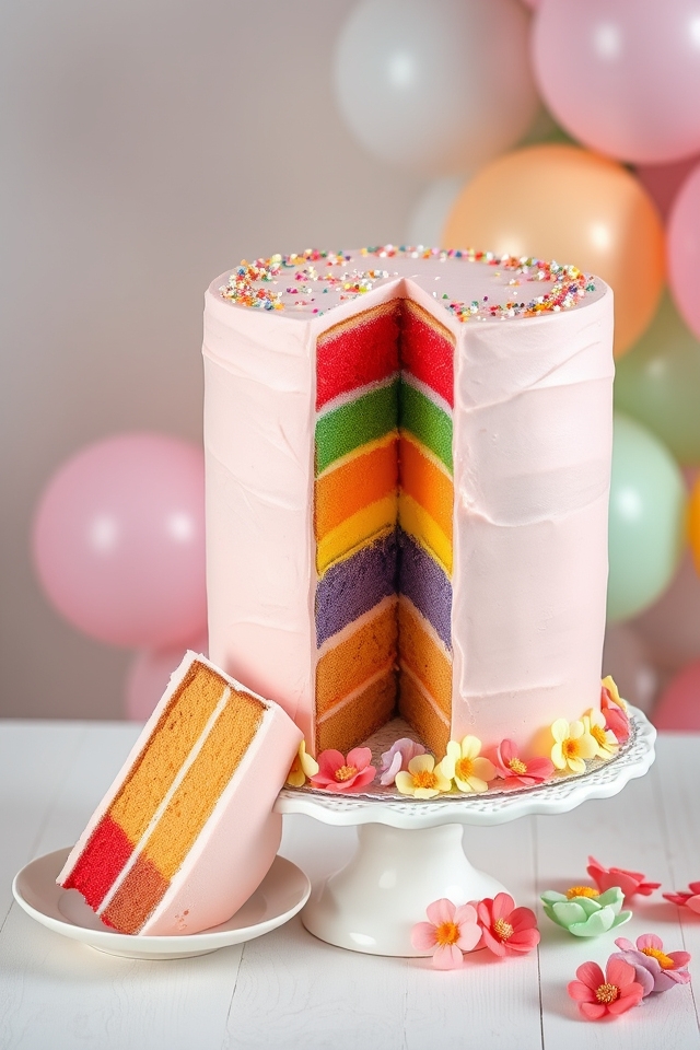 vibrant rainbow layered cake