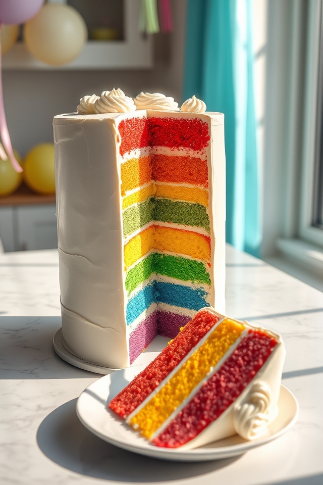 vibrant rainbow layered cake