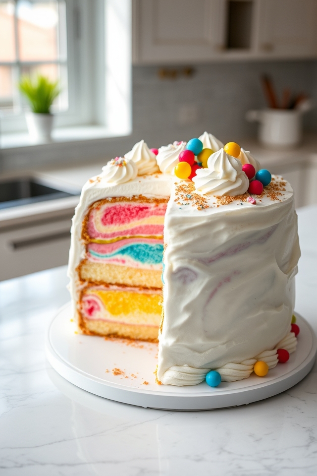 vibrant rainbow swirl cake