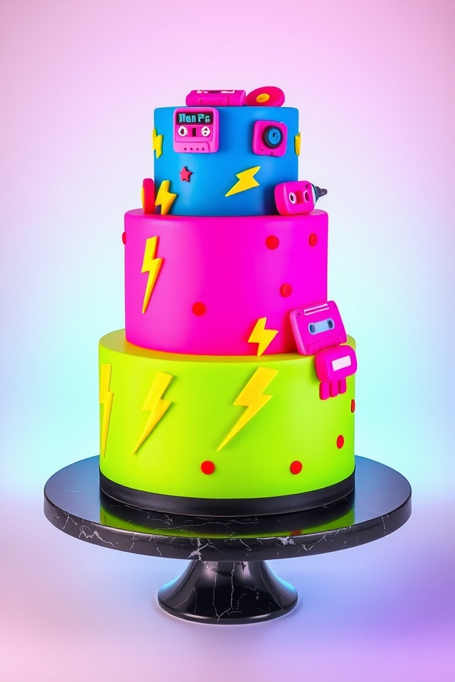 vibrant retro neon cakes