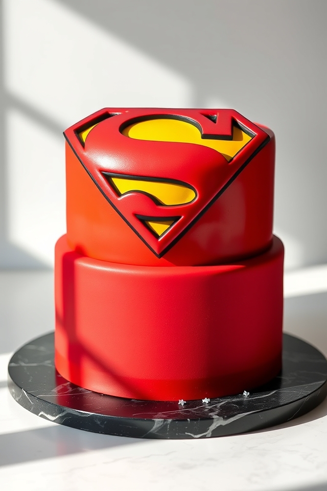 vibrant superhero emblem cake