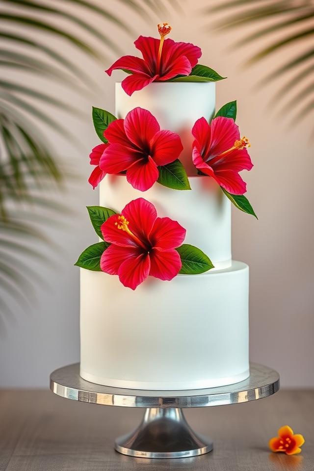 vibrant tropical hibiscus cake