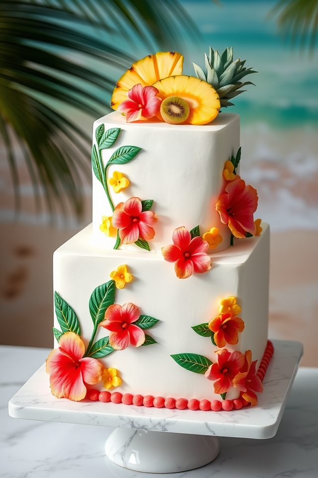 vibrant tropical square cakes
