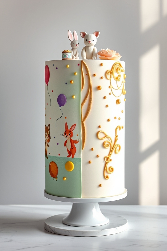 whimsical cartoon gold accents