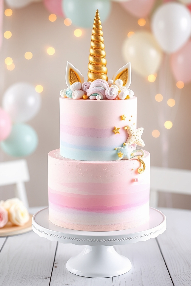 whimsical pastel unicorn cake