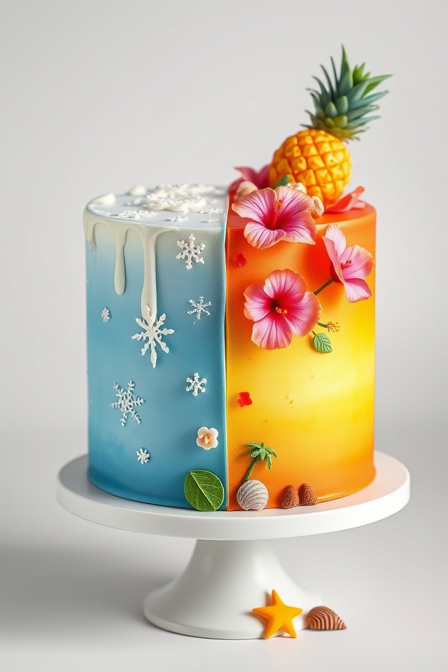 winter summer split cake