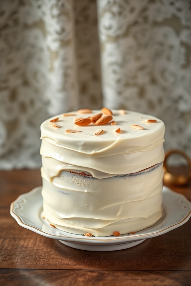 almond infused white chocolate cake