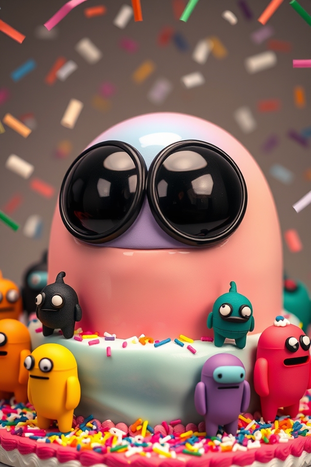 colorful crewmate themed cake