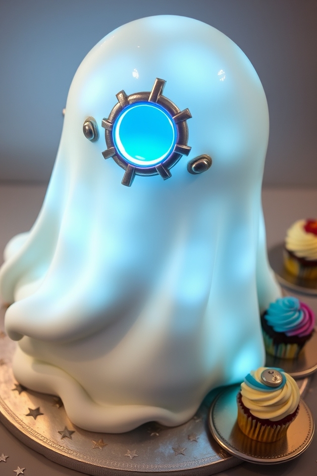 colorful ghost themed cake