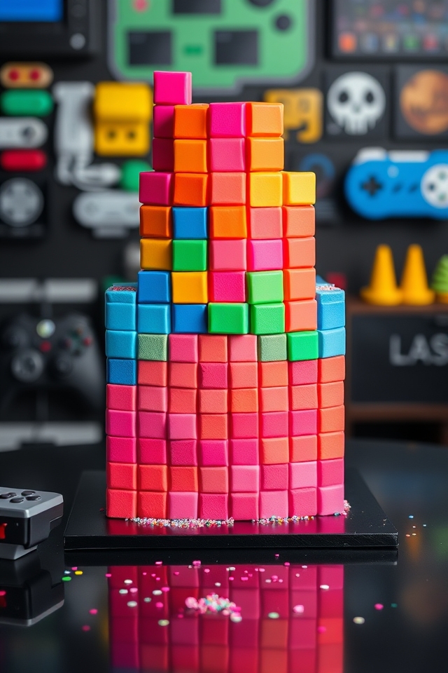 colorful pixelated cake