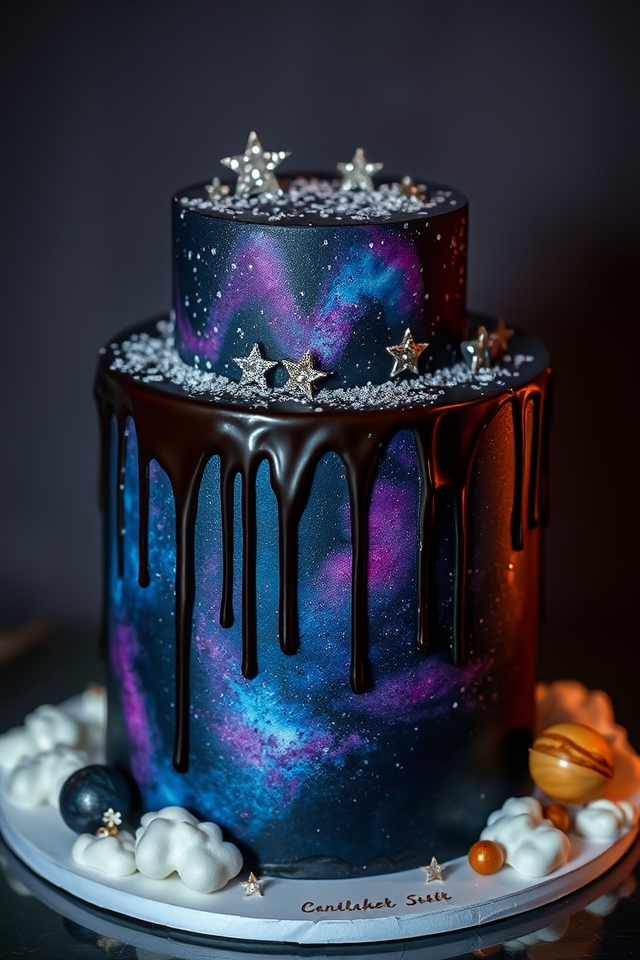 cosmic themed chocolate cake