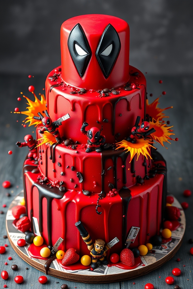 deadpool themed explosion cake