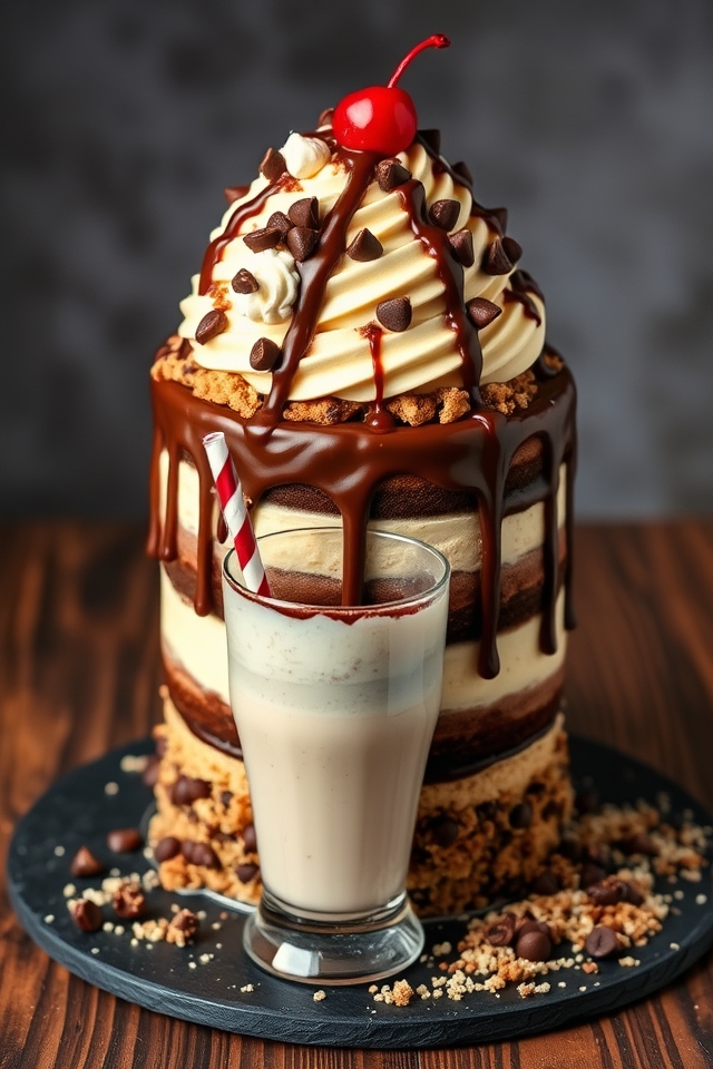 decadent cake with cookie dough