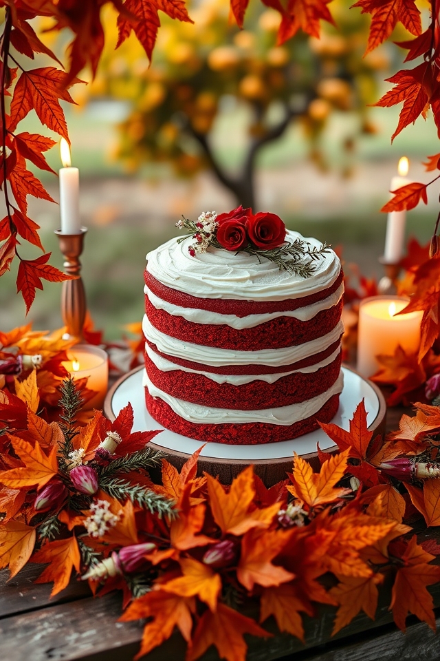 fall themed red velvet cake