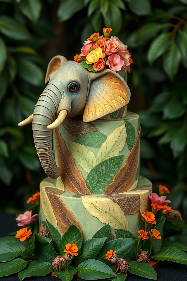jungle themed elephant cake design