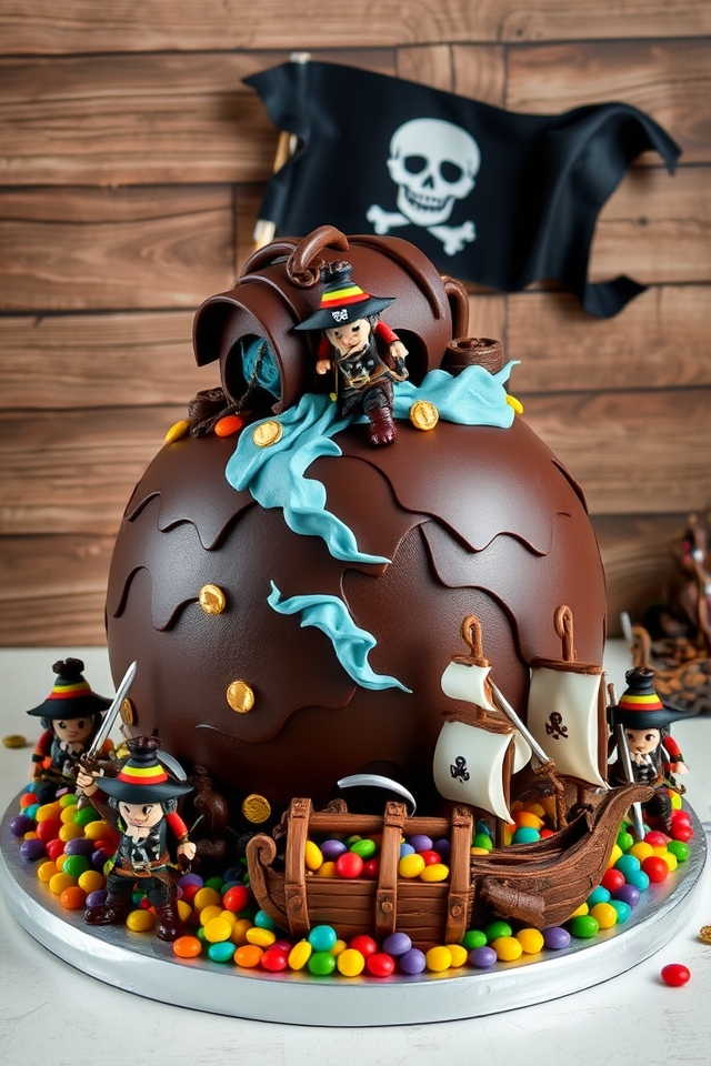 pirate themed cannonball cake